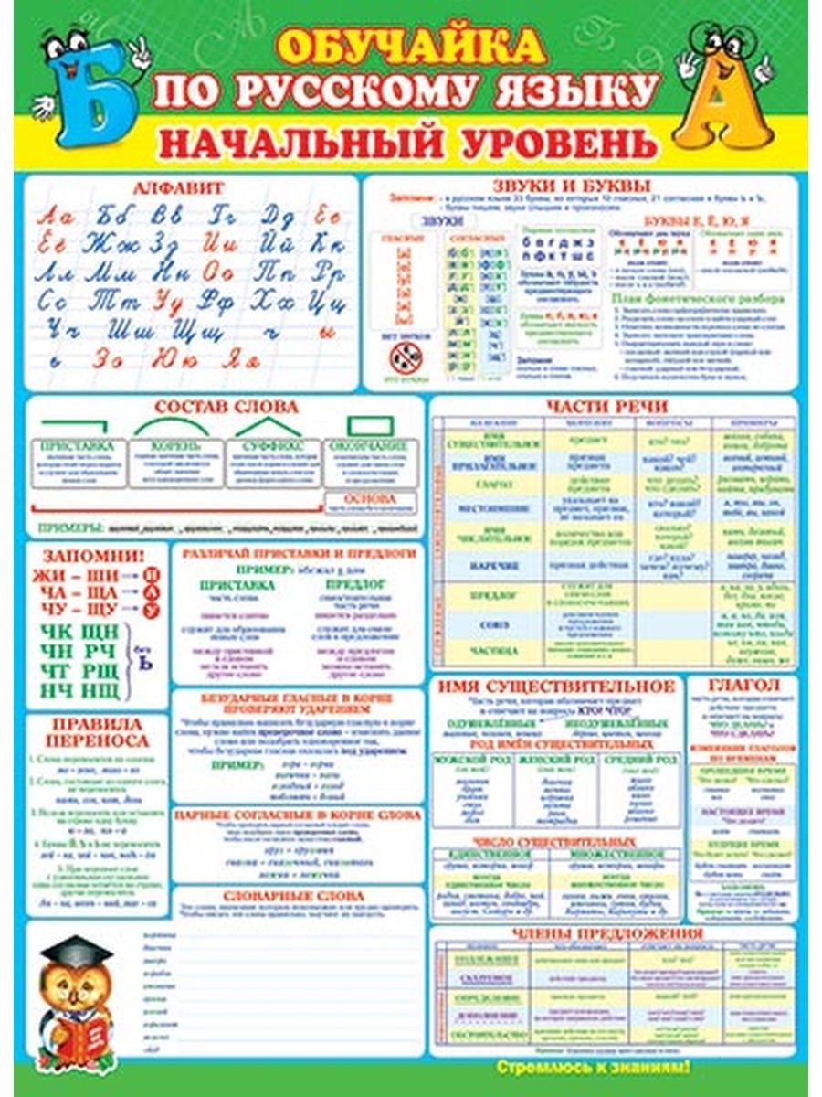 Начальный уровень. Плакат обучающий русский язык начальный уровень. Обучающие плакаты по русскому языку. Обучайка плакат по русскому языку. Плакаты для начальной школы русский язык.