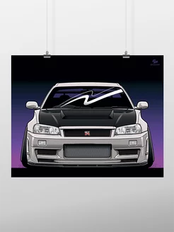 Постер 40x50 см, Nissan Skyline R34 GTR wh