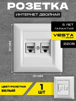 Розетка для сетевого кабеля LAN двойная белая Roma White