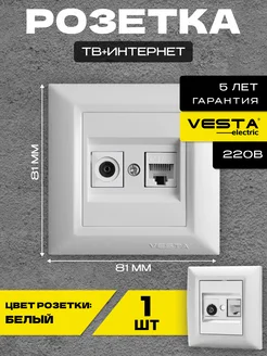 Розетка для сетевого кабеля LAN+TV белая Roma White