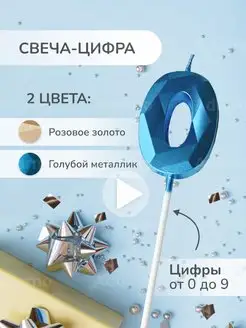 свечи для торта цифра 0 голубое золото