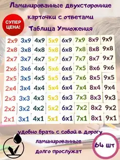 Таблица умножения набор карточек за 3 дня Ламинированные