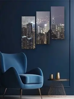 Картина на стену на холсте Ночные огни города Гонконга